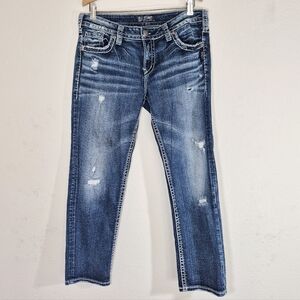 Silver Aiko Mid Straight Cropped Jeans